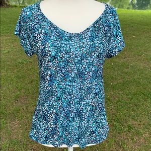 NWT LOFT Cap Sleeve Teal Blue & Navy Top
